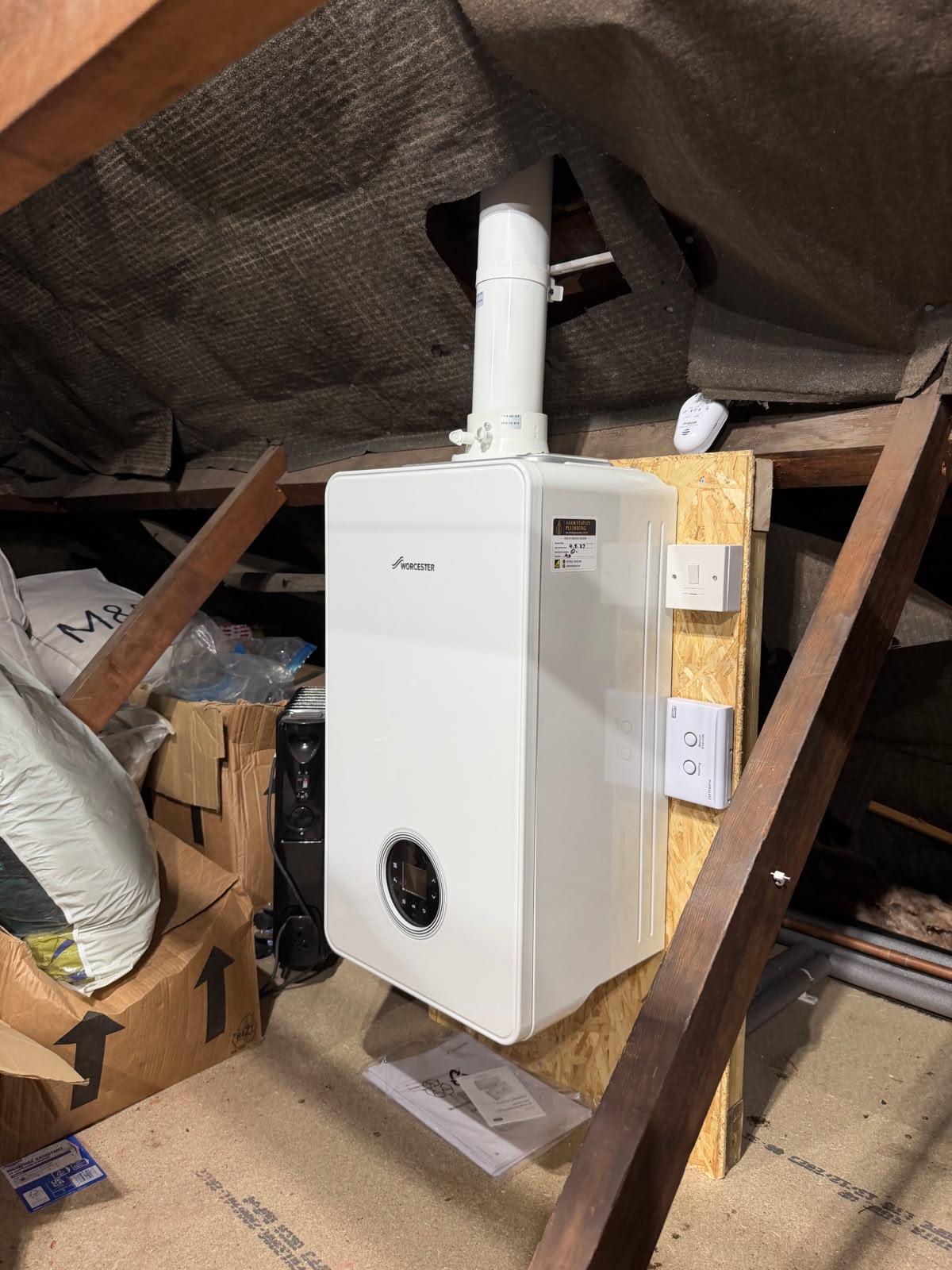Worcester Greenstar 4000 30kW combi boiler installed in an Ewell attic