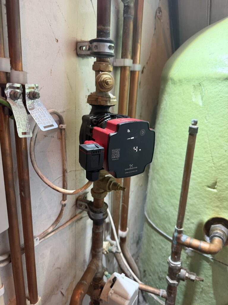 New energy-efficient heating circulation pump and replacement valves fitted in Cheam
